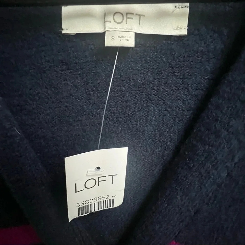 NEW ANN TAYLOR LOFT NAVY BLUE PINK STRIPED LONGLINE CARDIGAN SWEATER MIDI DRESS - Picture 8 of 15
